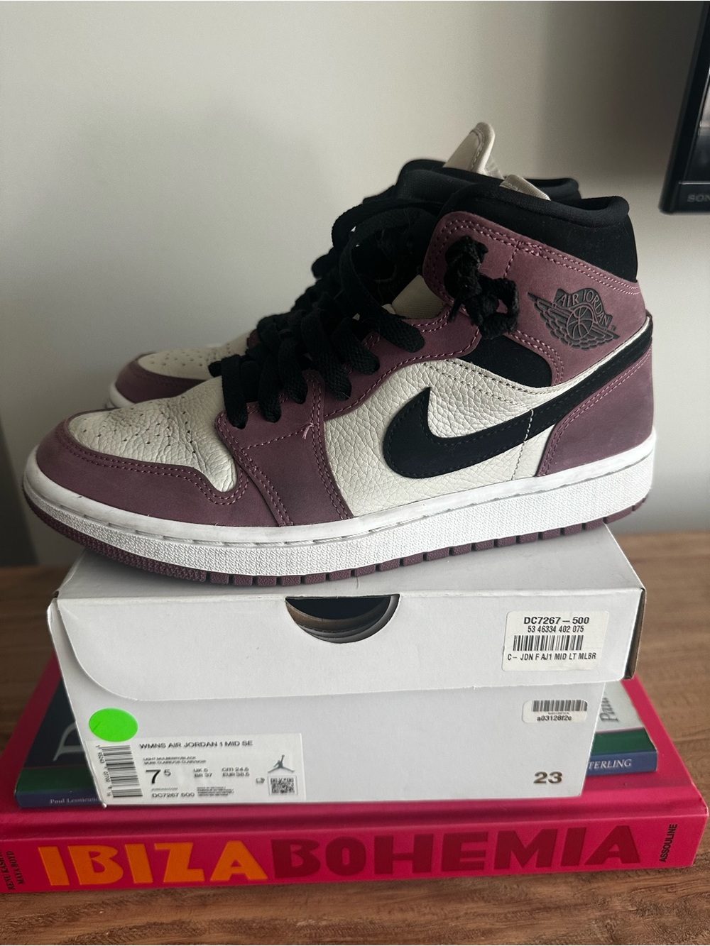 Jordan Mid-Top Sneakers - White, Black & Mauve